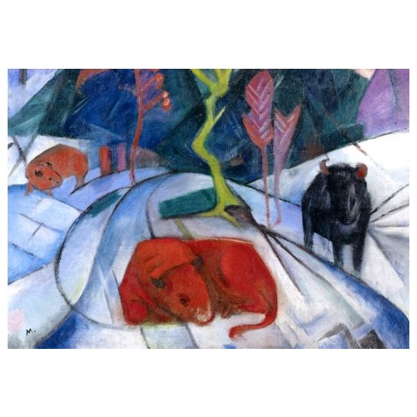 Kunstkarten - Aufklappkarte-Doppelkarte im Format 11,5 x 16,6 cm mit passendem Briefumschlag - Künstler: Marc, Franz - Bison im Winter - Fink Verlag