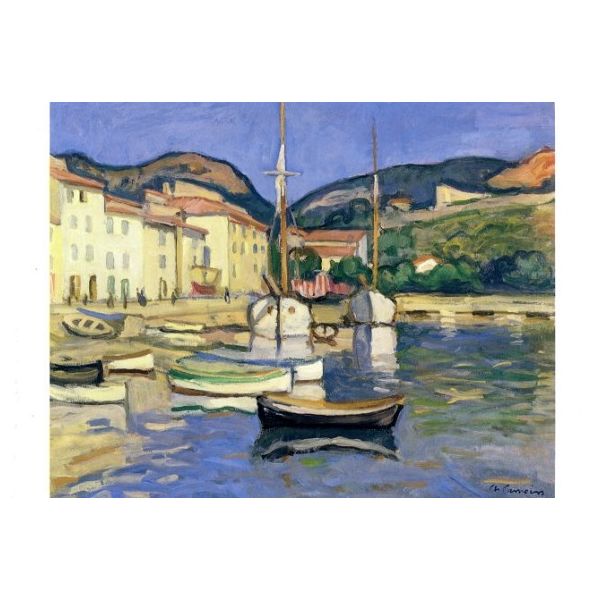 Kunstkarten - Aufklappkarte-Doppelkarte im Format 11,5 x 16,6 cm mit passendem Briefumschlag - Künstler: Camoin, Charles - Der Hafen von Cassis mit zwei Tartanen - Fink Verlag
