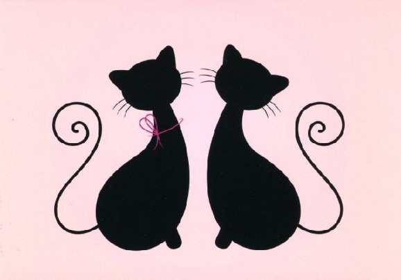 Kunstkarten - Aufklappkarte-Doppelkarte im Format 11,5 x 16,6 cm mit passendem Briefumschlag - Künstler: Unbekannt - Nettes Katzenpaar zusammensitzend - Fink Verlag