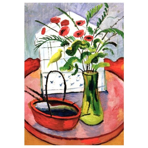 Kunstkarten - Aufklappkarte-Doppelkarte im Format 11,5 x 16,6 cm mit passendem Briefumschlag - Künstler: Macke, August - Vogelbauer