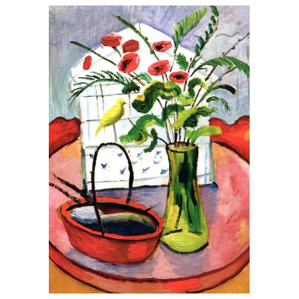 Kunstkarten - Aufklappkarte-Doppelkarte im Format 11,5 x 16,6 cm mit passendem Briefumschlag - Künstler: Macke, August - Vogelbauer