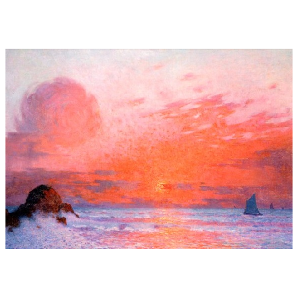 Kunstkarten - Aufklappkarte-Doppelkarte im Format 11,5 x 16,6 cm mit passendem Briefumschlag - Künstler: Unbekannt - Meer Sonnenuntergang
