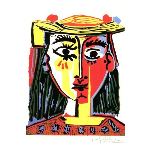 Kunstkarten - Aufklappkarte-Doppelkarte im Format 11,5 x 16,6 cm mit passendem Briefumschlag - Künstler: Picasso, Pablo - Portrait einer Frau mit Pompom-Hut - Fink Verlag