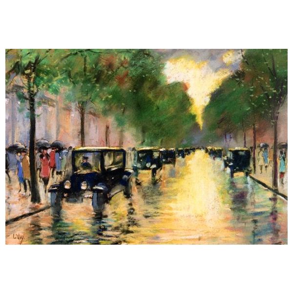 Kunstkarten - Aufklappkarte-Doppelkarte im Format 11,5 x 16,6 cm mit passendem Briefumschlag - Künstler: Ury, Lesser - Unter den Linden (Regenstimmung) - Fink Verlag