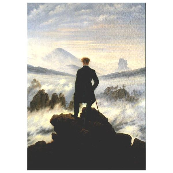 Kunstkarten - Aufklappkarte-Doppelkarte im Format 11,5 x 16,6 cm mit passendem Briefumschlag - Künstler: Friedrich, Caspar David - Der Wanderer über dem Nebelmeer - Fink Verlag
