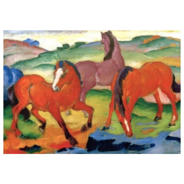 Kunstkarten - Aufklappkarte-Doppelkarte im Format 11,5 x 16,6 cm mit passendem Briefumschlag - Künstler: Marc, Franz - Rote Pferde - Fink Verlag