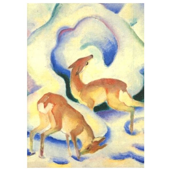 Kunstkarten - Aufklappkarte-Doppelkarte im Format 11,5 x 16,6 cm mit passendem Briefumschlag - Künstler: Marc, Franz - Rehe im Schnee - Fink Verlag