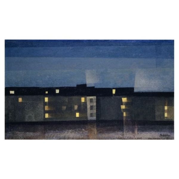 Kunstkarten - Aufklappkarte-Doppelkarte im Format 11,5 x 16,6 cm mit passendem Briefumschlag - Künstler: Feininger, Lyonel - Beleuchtete Häuserzeile - Fink Verlag