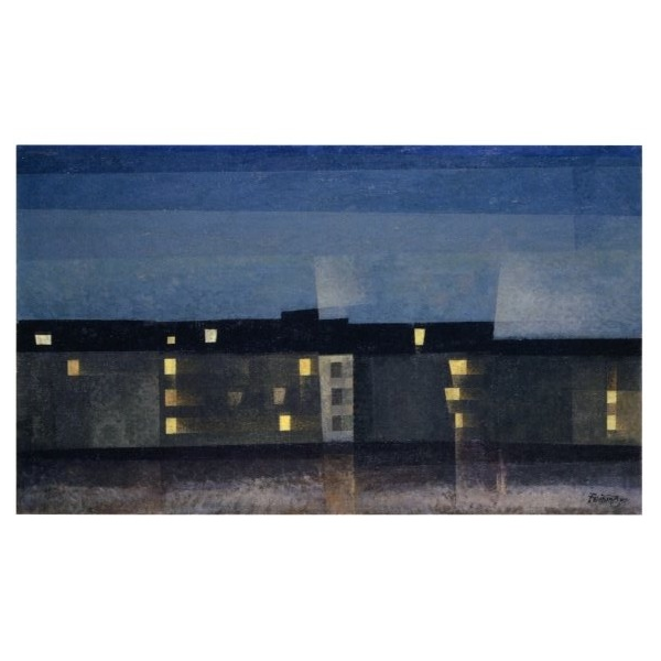 Kunstkarten - Aufklappkarte-Doppelkarte im Format 11,5 x 16,6 cm mit passendem Briefumschlag - Künstler: Feininger, Lyonel - Beleuchtete Häuserzeile - Fink Verlag