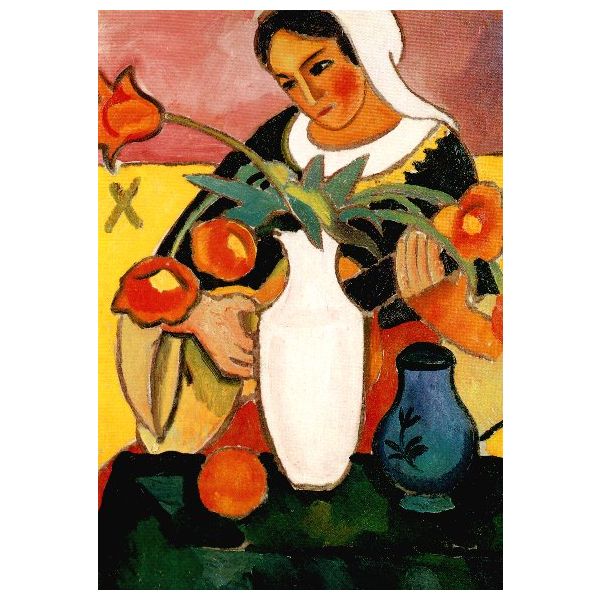 Kunstkarten - Aufklappkarte-Doppelkarte im Format 11,5 x 16,6 cm mit passendem Briefumschlag - Künstler: Macke, August - Die Lautenspielerin - Fink Verlag
