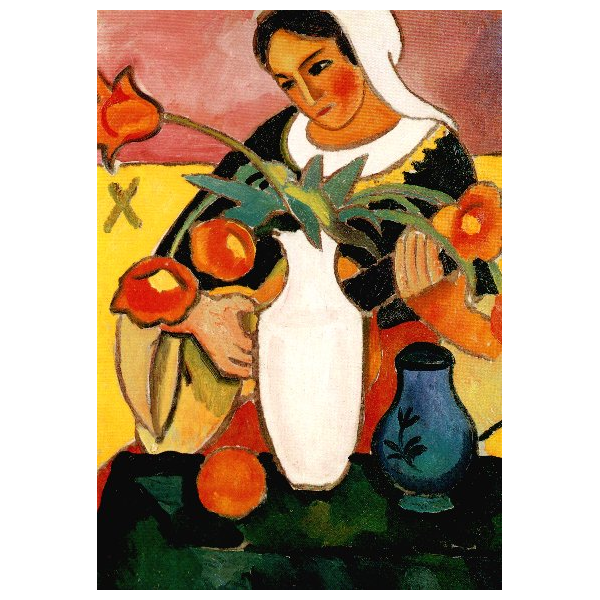 Kunstkarten - Aufklappkarte-Doppelkarte im Format 11,5 x 16,6 cm mit passendem Briefumschlag - Künstler: Macke, August - Die Lautenspielerin - Fink Verlag