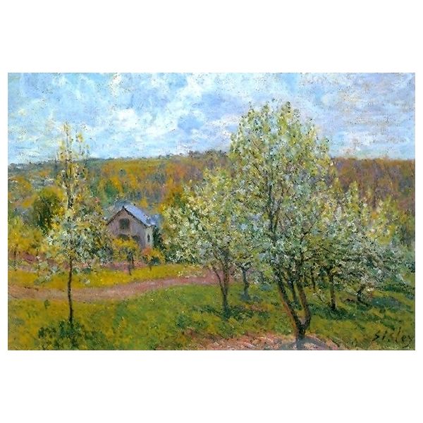 Kunstkarten - Aufklappkarte-Doppelkarte im Format 11,5 x 16,6 cm mit passendem Briefumschlag - Künstler: Sisley, Alfred - Frühling in der Umgebung von Paris - Fink Verlag