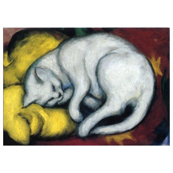 Kunstkarten - Aufklappkarte-Doppelkarte im Format 11,5 x 16,6 cm mit passendem Briefumschlag - Künstler: Marc, Franz - Die weiße Katze - Fink Verlag