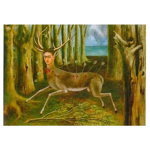 Kunstkarten - Aufklappkarte-Doppelkarte im Format 11,5 x 16,6 cm mit passendem Briefumschlag - Künstler: Kahlo, Frida - Der verletzte Hirsch - Fink Verlag