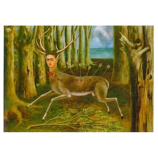 Kunstkarten - Aufklappkarte-Doppelkarte im Format 11,5 x 16,6 cm mit passendem Briefumschlag - Künstler: Kahlo, Frida - Der verletzte Hirsch - Fink Verlag