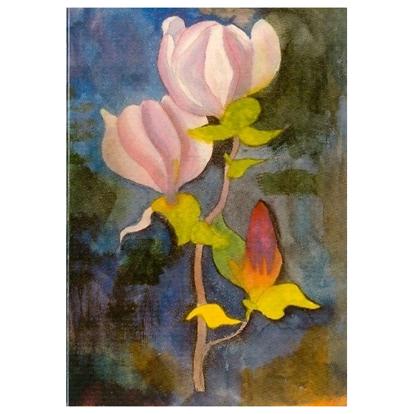 Kunstkarten - Aufklappkarte-Doppelkarte im Format 11,5 x 16,6 cm mit passendem Briefumschlag - Künstler: Hesse, Hermann - Magnolienblüte - Fink Verlag