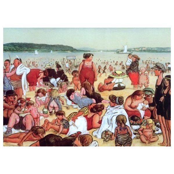 Kunstkarten - Aufklappkarte-Doppelkarte im Format 11,5 x 16,6 cm mit passendem Briefumschlag - Künstler: Zille, Heinrich - Berliner Strandleben - Fink Verlag