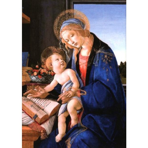 Kunstkarten - Aufklappkarte-Doppelkarte im Format 11,5 x 16,6 cm mit passendem Briefumschlag - Künstler: Botticelli, Sandro - Madonna mit dem Buch (Madonna del Libro) - Fink Verlag