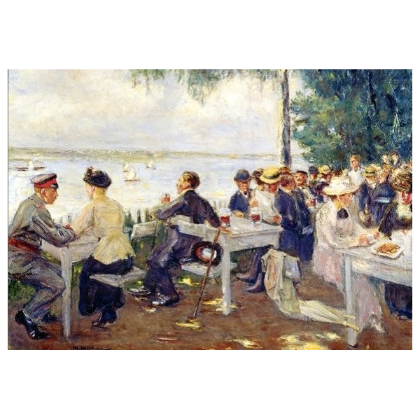 Kunstkarten - Aufklappkarte-Doppelkarte im Format 11,5 x 16,6 cm mit passendem Briefumschlag - Künstler: Liebermann, Max - Gartenlokal an der Havel - Nikolskoe - Fink Verlag