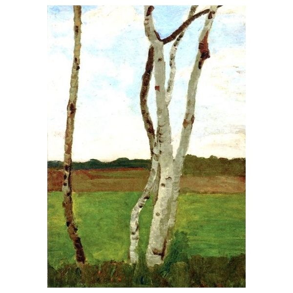 Kunstkarten - Aufklappkarte-Doppelkarte im Format 11,5 x 16,6 cm mit passendem Briefumschlag - Künstler: Modersohn-Becker, Paula - Birkenstämme - Fink Verlag