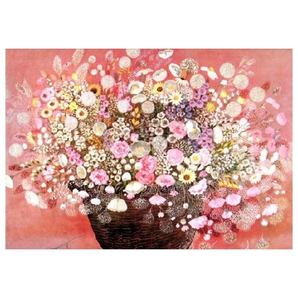 Kunstkarten - Aufklappkarte-Doppelkarte im Format 11,5 x 16,6 cm mit passendem Briefumschlag - Künstler: Dahl, Heide - Strauß in rosa - Fink Verlag