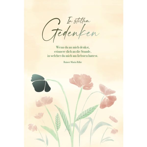 A Beileid Kondolenz Trauerkarte Blumen mit brauner Metallicfolie In stillem Gedenken Skorpions Art mit Umschlag