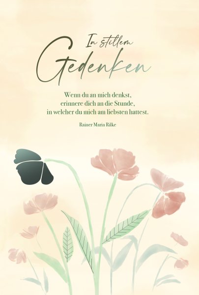 Trauer - Beileid - Kondolenz - Trauerkarte im Format 11,5 x 17 cm mit Umschlag Skorpions Art - Blätter - mit metallgrauer Folie