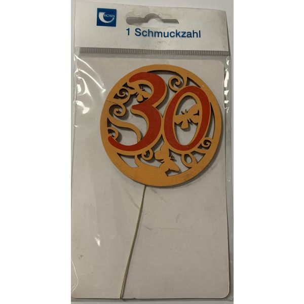 A - Demmler STA-HORN-30 - „30“ Jubiläumszahl - Schmuckzahl - Festliche Zahlen - Blumenstecker - Durchmesser: 8,3 cm