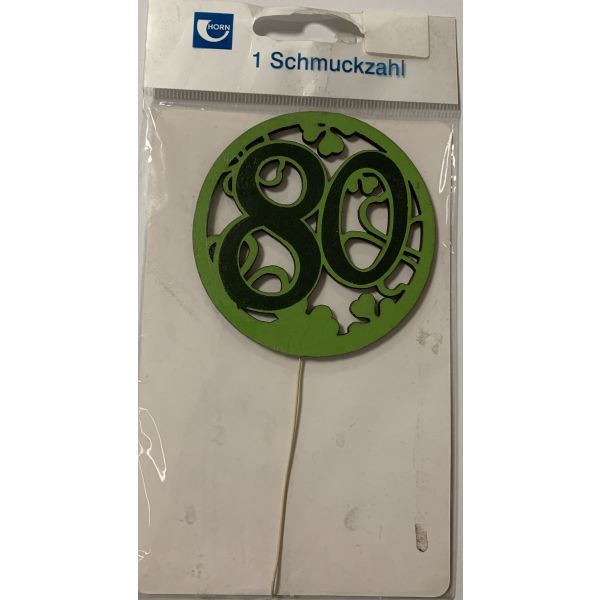 A - Demmler STA-HORN-80 - „80“ Jubiläumszahl - Schmuckzahl - Festliche Zahlen - Blumenstecker - Durchmesser: 8,3 cm