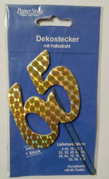 A - Demmler STA-PAPER-GOLD-65 - „65“ Jubiläumszahl gold - Festliche Zahlen - Blumenstecker - Schmuckzahl - 7 x 7,5 cm