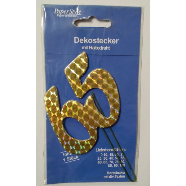 A - Demmler STA-PAPER-GOLD-65 - „65“ Jubiläumszahl gold - Festliche Zahlen - Blumenstecker - Schmuckzahl - 7 x 7,5 cm