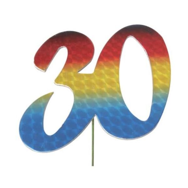 A - Demmler STA-PAPER-BUNT-30 - „30“ Jubiläumszahl farbig - Festliche Zahlen - Blumenstecker - Schmuckzahl - 7 x 7,5 cm