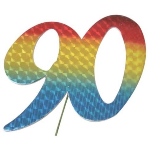 A - Demmler STA-PAPER-BUNT-90 - „90“ Jubiläumszahl farbig - Festliche Zahlen - Blumenstecker - Schmuckzahl - 7 x 7,5 cm