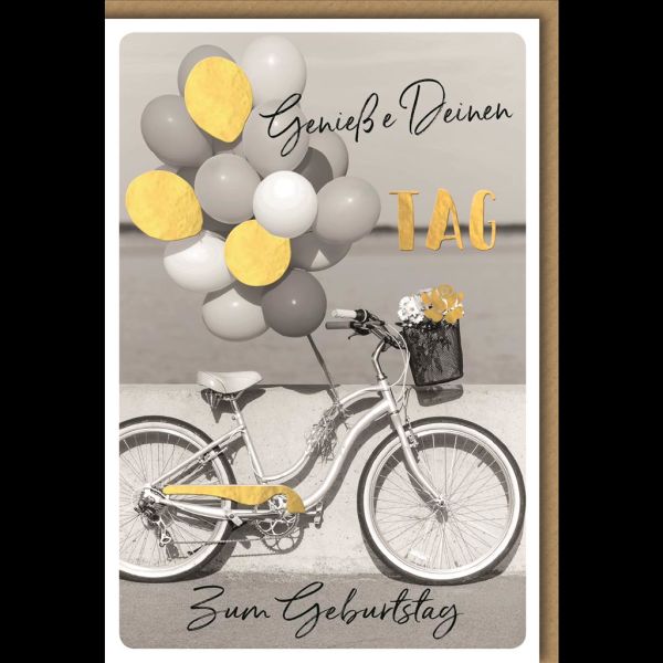 Geburtstag Glückwunschkarte mit Umschlag Fahrrad mit Luftballons
