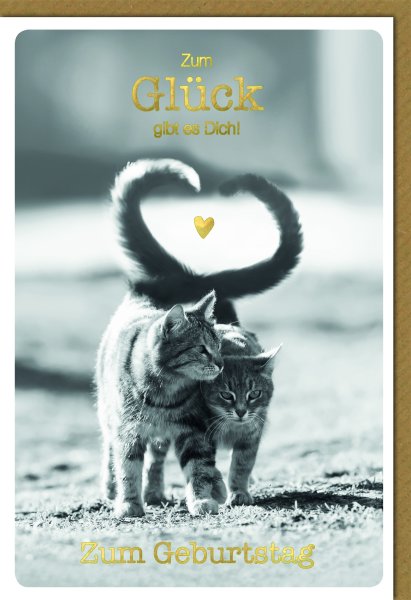Geburtstag - Glückwunschkarte im Format 11,5 x 17 cm mit Umschlag - Katzen, Herz - Verlag Dominique