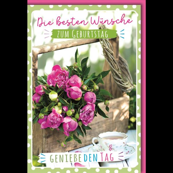 Geburtstag Glückwunschkarte mit Umschlag Blumen, Teetasse
