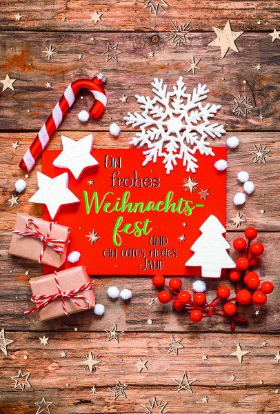 Weihnachten - Glückwunschkarte im Format 11,5 x 17 cm mit Umschlag - Zuckerstange, Geschenke, Sterne - Skorpion