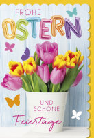 Ostern - Karte mit Umschlag - Rosa und gelbe Tulpen