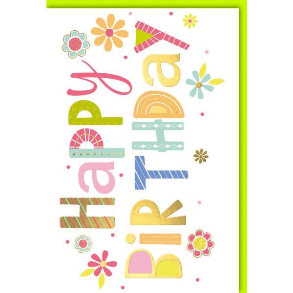 Geburtstag Glückwunschkarte mit Umschlag Schrift bunt
