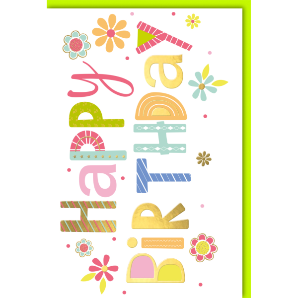 Geburtstag Glückwunschkarte mit Umschlag Schrift bunt