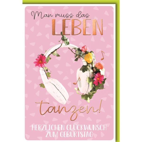 Geburtstag Glückwunschkarte mit Umschlag Kopfhörer mit Blumen