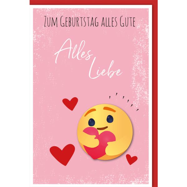 Geburtstag Glückwunschkarte mit Umschlag Alles Liebe Emoji mit Herzen