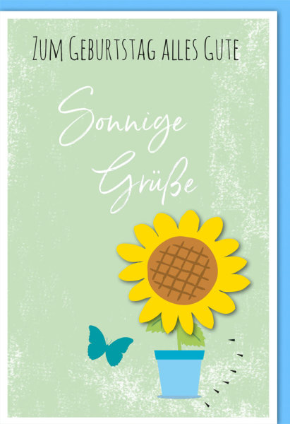 Geburtstag – Glückwunschkarte im Format 11,5 x 17 cm mit Umschlag - Sonnige Grüße Sonnenblume - Verlag Dominique