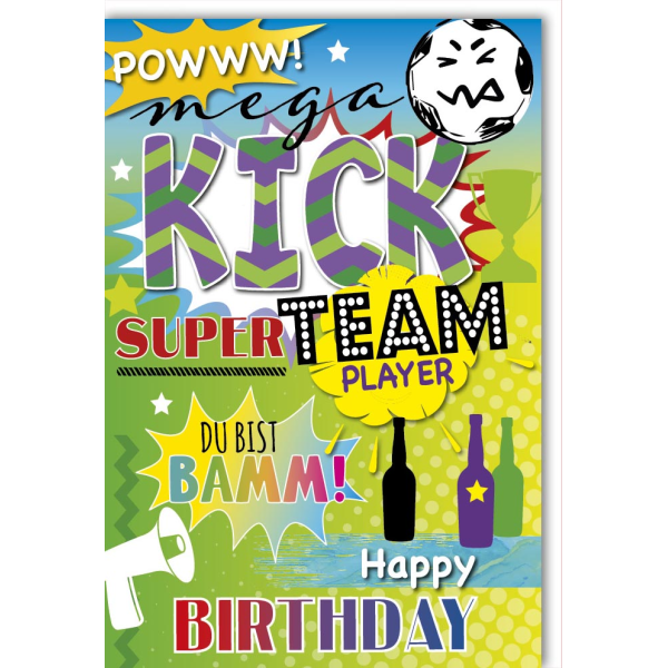 Geburtstag Glückwunschkarte mit Umschlag Bier POW! mega kick super teamplayer