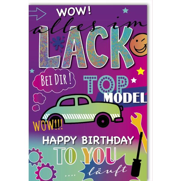 Geburtstag Glückwunschkarte mit Umschlag Wow! alles im Lack bei Dir