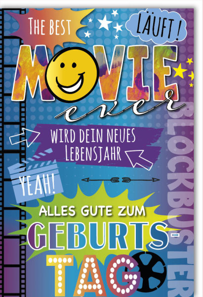 Geburtstag - Glückwunschkarte im Format 11,5 x 17 cm mit Umschlag - The best movie ever - Verlag Dominique