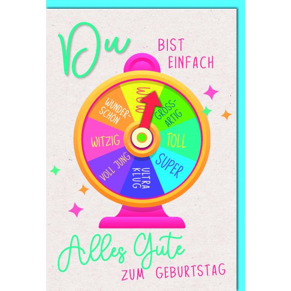 A Geburtstag Glückwunschkarte mit Umschlag Glücksrad