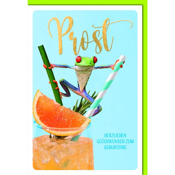 Geburtstag Glückwunschkarte mit Umschlag Frosch, Cocktailglas