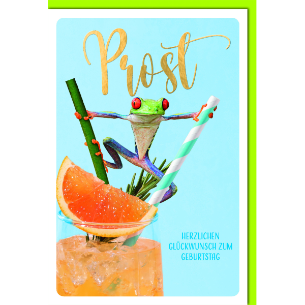 Geburtstag Glückwunschkarte mit Umschlag Frosch, Cocktailglas