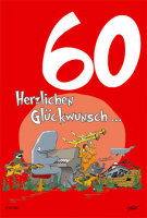 60. Geburtstag - Kwal der Wal - Doppelkarten im Format 11,5 x 17 cm mit Umschlag - UVP: € 2,25